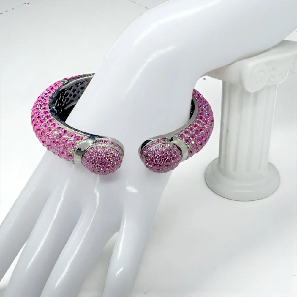 Vintage Joan Boyce "Kissable" Fuchsia/Pink Pave Crystal Cuff Bracelet - Picture 3 of 14